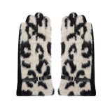 Faux Fur Animal Print Gloves - Beige