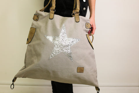 Glitter Star Shoulder Bag - Pale Grey