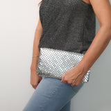 Olivia Sequin Clutch / Shoulder Bag - Silver