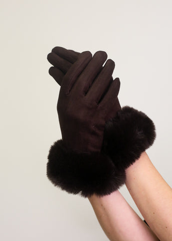 Faux Fur Gloves - Dark Brown