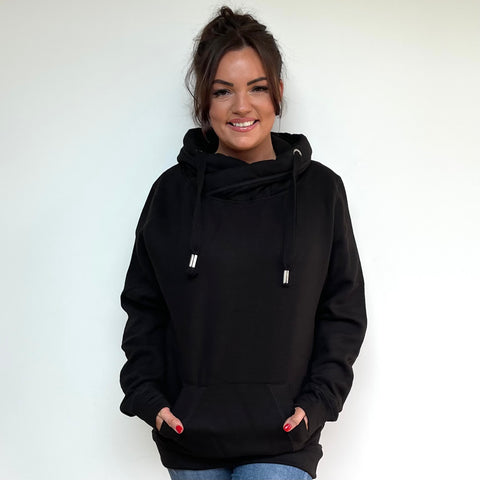 Luxury Cowl Neck Hoodie Black