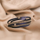 Faux Leather Crystal Charm Wrap Bracelet - Midnight Blue
