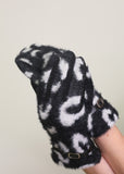 Faux Fur Animal Print Gloves - Black