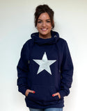 Luxury Cowl Neck Glitter Star Hoodie - Midnight Blue