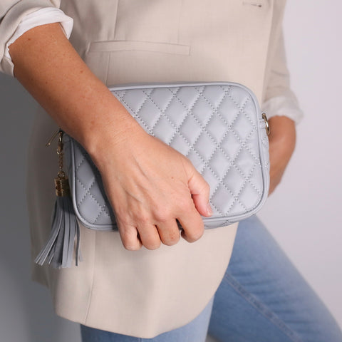 Quilted Leather Effect Camera Bag - Grey