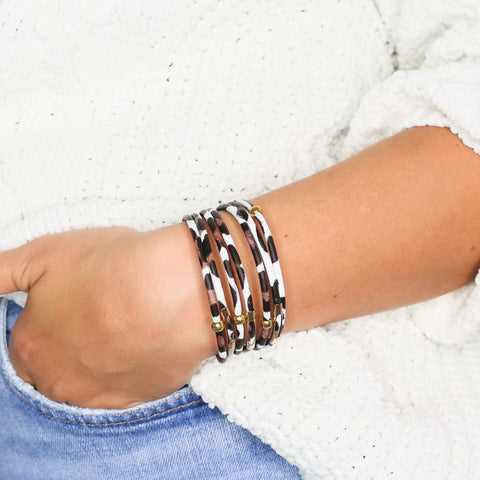 Leopard Print Wrap Bracelet - Palest Grey