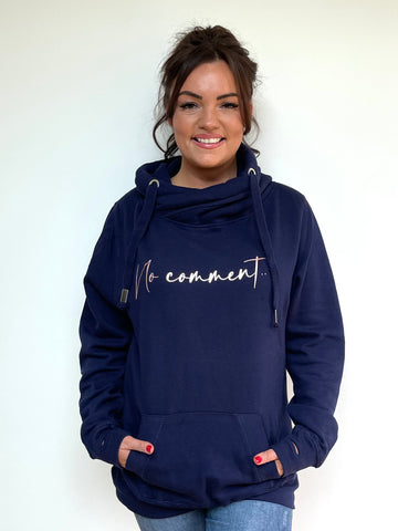 Luxury Cowl Neck No Comment Hoodie - Midnight Blue