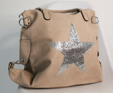 Leather Effect Star Shoulder Bag - Stone