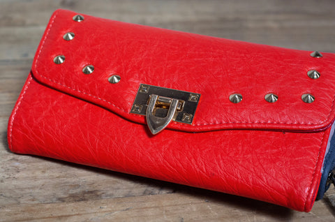 Quilted Stud Wallet - Red